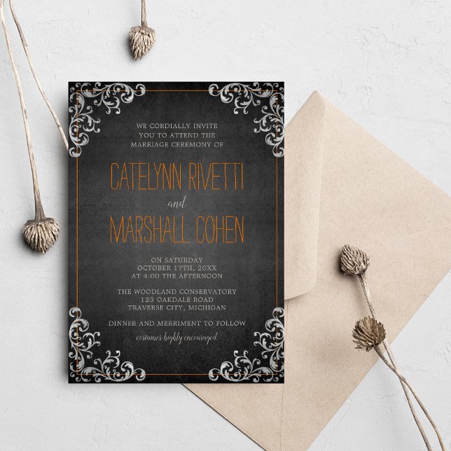 Gothic Flourish Halloween Holiday Dark Wedding Invitation (Creator Uploaded)