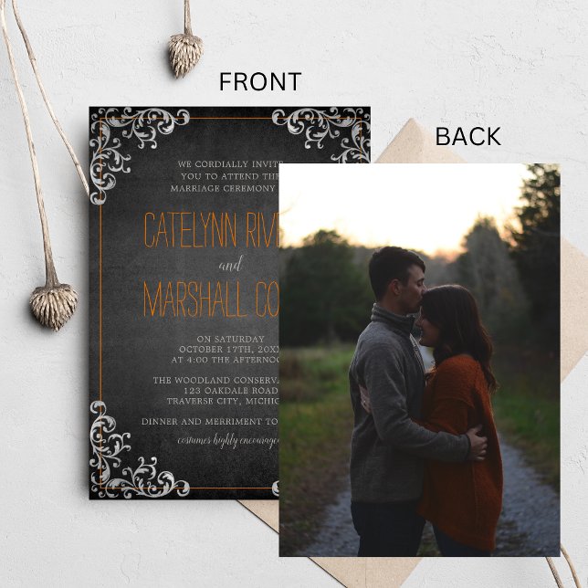Gothic Flourish Halloween Holiday Photo Wedding Invitation (Creator Uploaded)