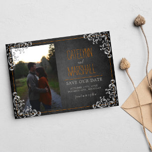 Gothic Flourish Halloween Orange Holiday Wedding Save The Date