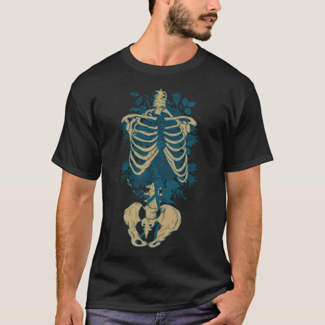 Gothic Flower And Bones T-Shirt (Front)