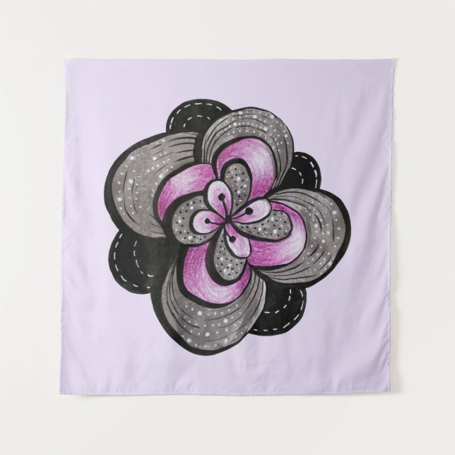 Gothic Flower Purple Black Abstract Floral Tapestry (Front)