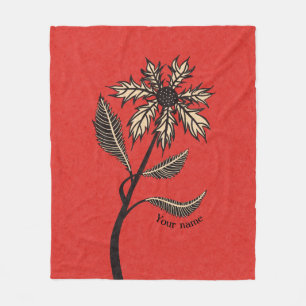 Gothic Flower Retro Vintage Ink Red And Black Name Fleece Blanket
