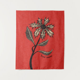 Gothic Flower Retro Vintage Ink Red And Black Name Tapestry