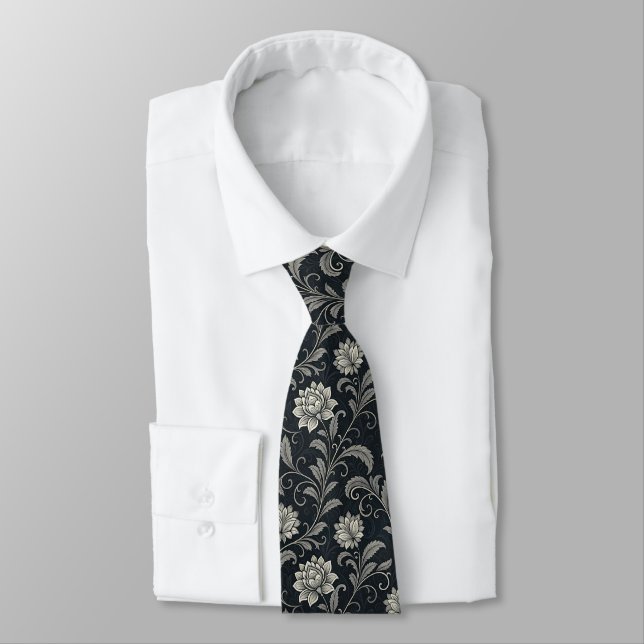 Gothic Flowers Pattern Tie (Tied)