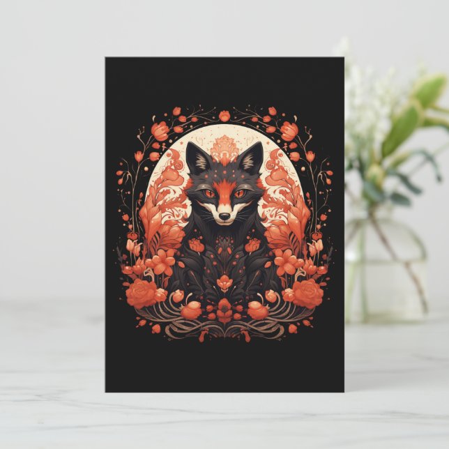 Gothic Fox and Flowers Holiday Card (Standing Front)