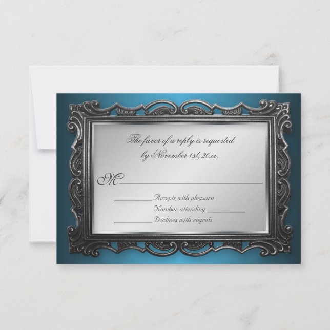 Gothic Frame Blue RSVP Reply Cards (Front)