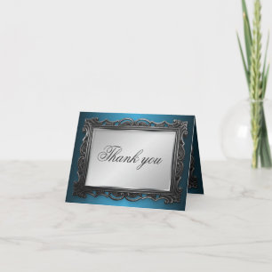 Gothic Frame Grey Blue Thank You Cards