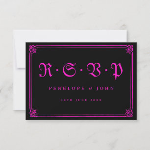 Gothic Frame Pink Black Typography Wedding RSVP Card