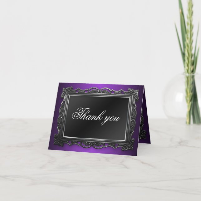 Gothic Frame Purple Thank You Cards (Front)