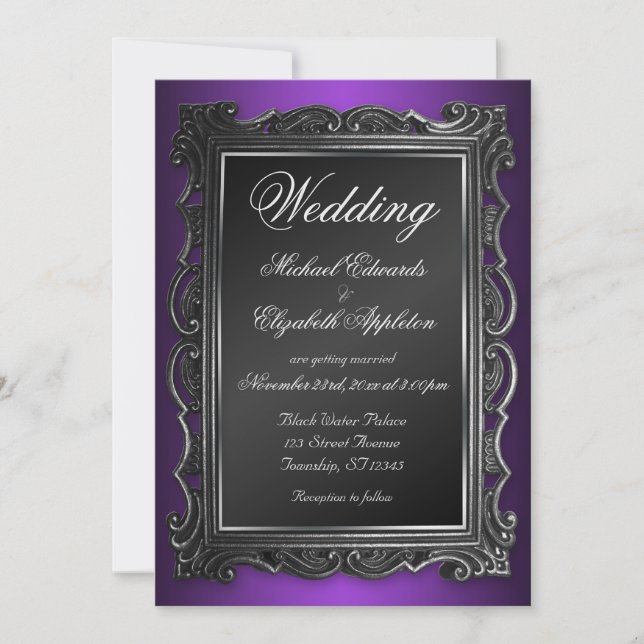 Gothic Frame Purple Wedding Invitations (Front)