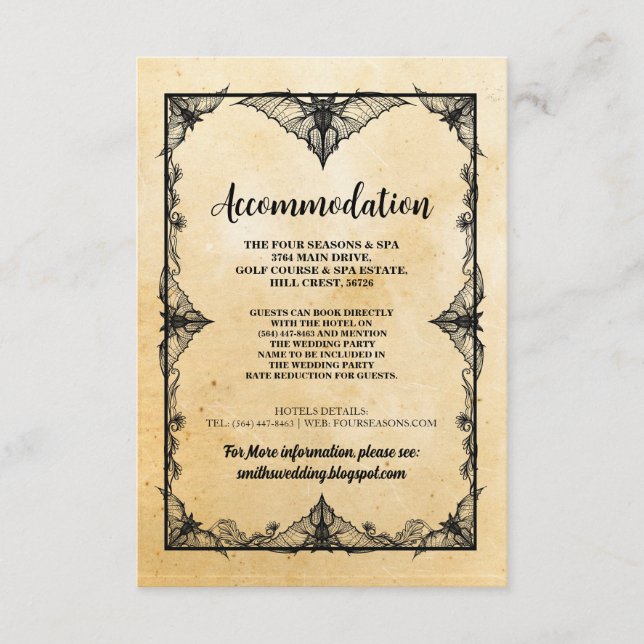 Gothic Frame Rustic Accommodation Wedding Cards (Front)
