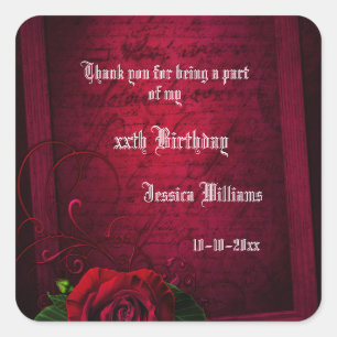 Gothic Framed Letter & Red Rose Square Sticker