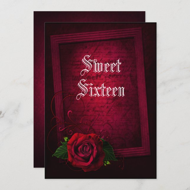 Gothic Framed Letter &  Red Rose Sweet 16 Invitation (Front/Back)