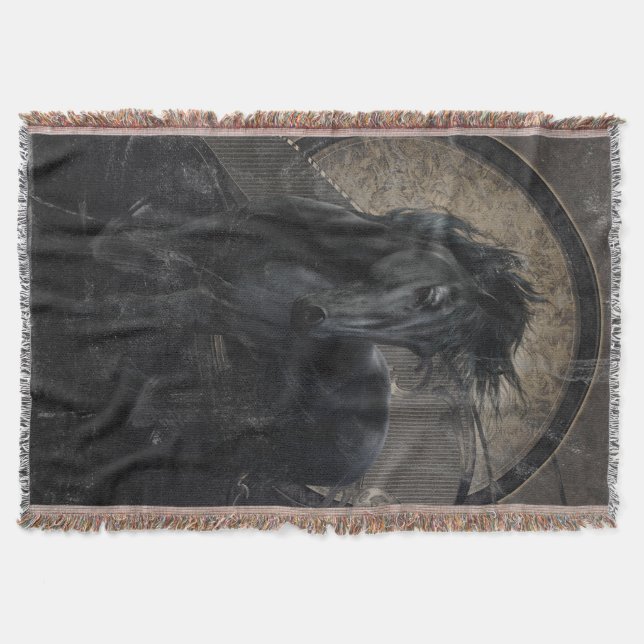 Gothic Friesian Horse Throw Blanket (Front)