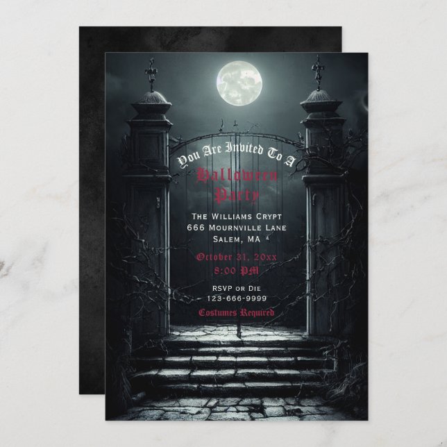 Gothic Full Moon Halloween Invitation (Front/Back)