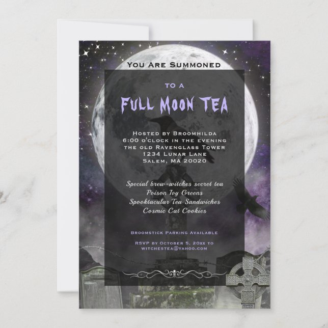 Gothic Full Moon Witches Tea Party Invitation (Front)