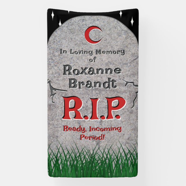 Gothic Funeral Headstone RIP First Period Party Banner (Vertical)