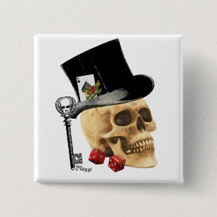 Gothic gambler skull tattoo design 15 cm square badge