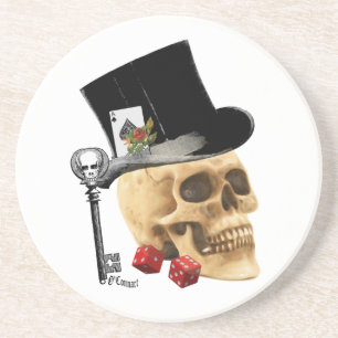 Gothic gambler skull tattoo design coaster