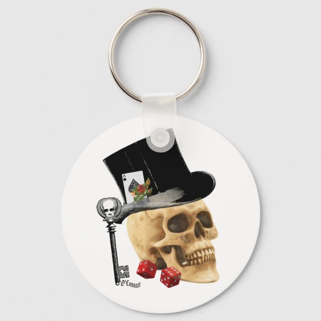 Gothic gambler skull tattoo design key ring (Front)