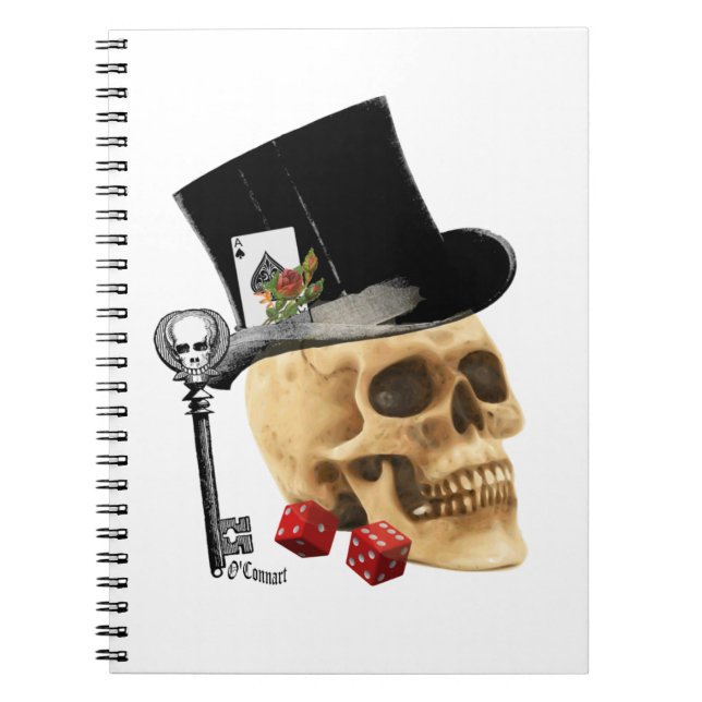 Gothic gambler skull tattoo design spiral notebook (Front)