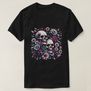 Gothic Garden: Floral Skull Art T-Shirt