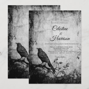 Gothic Garden Raven Black Wedding Invitation
