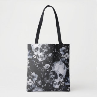  Gothic Garden Skulls and Floral Goth Summer Tote Bag