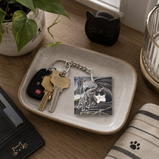 Gothic Gargoyle Cat Dark Fantasy Castle Key Ring (Creator Uploaded)