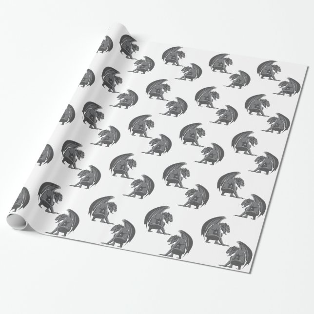 Gothic Gargoyles Wrapping Paper (Unrolled)