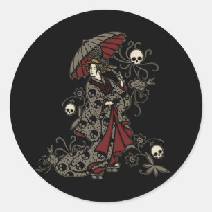 Gothic Geisha Classic Round Sticker