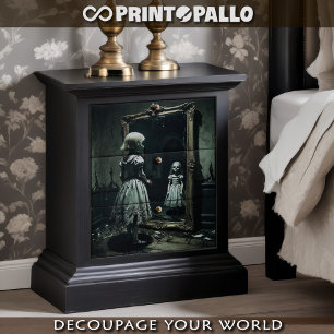 Gothic ghost doll in a cursed mirror  tissue paper