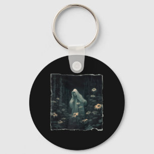 Gothic Ghost In The Forest Vintage Floral Ghost Ha Key Ring