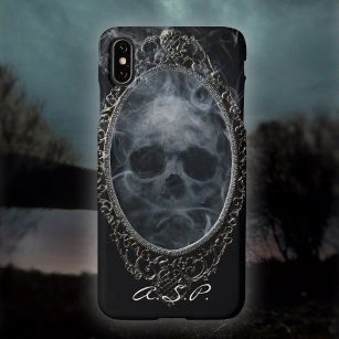Gothic Ghost Skull Ornate Frame Black Silver Goth iPhone XS Max Case