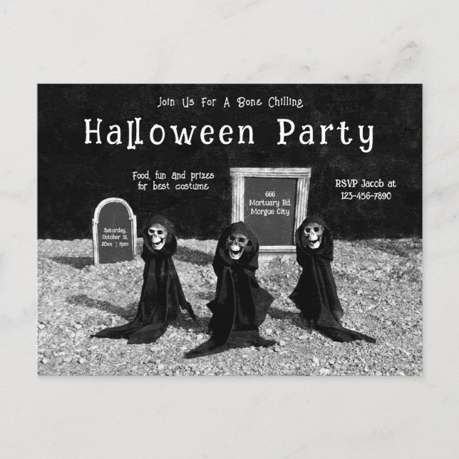 Gothic Ghouls In Cemetery Halloween Party Invitation Postcard (Front)