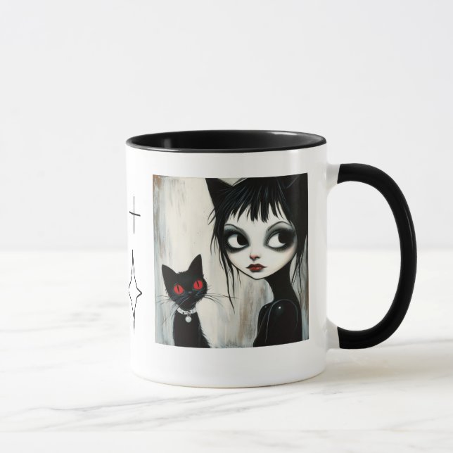 Gothic Girl and Black Cat Combo Mug (Right)
