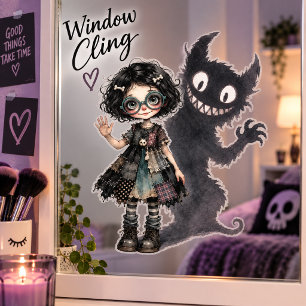 Gothic Girl and Shadow Monster Window Cling