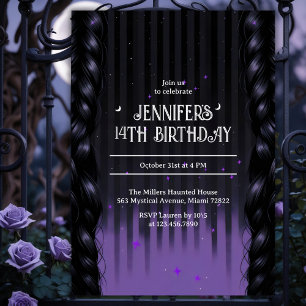 Gothic Girl Braids Purple Teen Birthday Party Invitation
