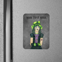 Gothic Girl Green Hat Tattoos Gloves on Grey