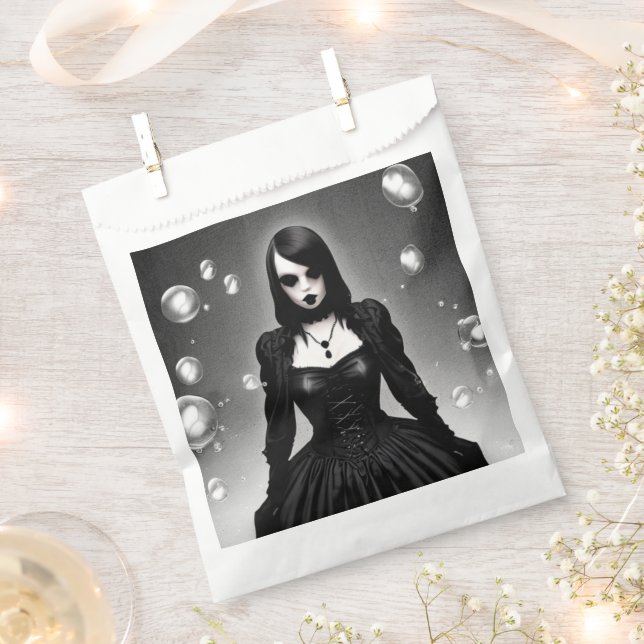 Gothic Girl in Black Dress Halloween Favour Bags (Clipped)