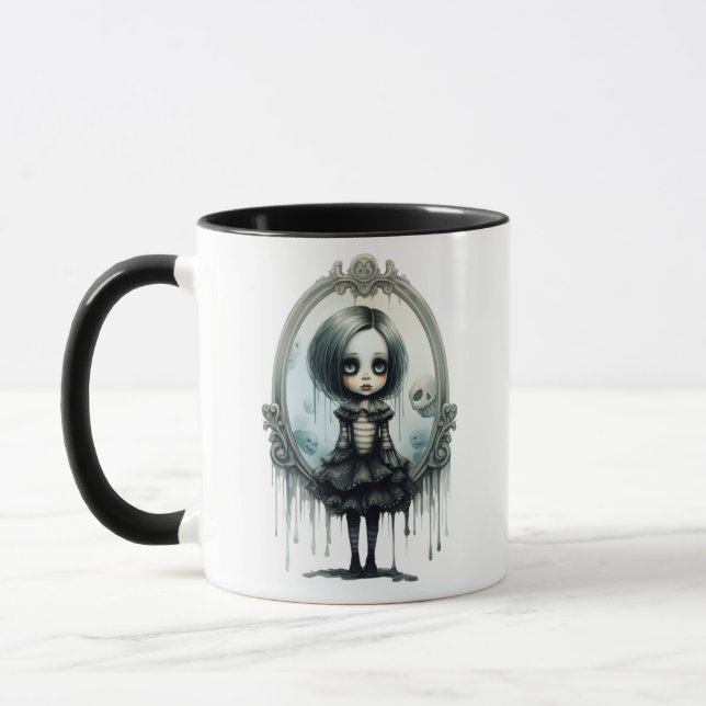 Gothic Girl in Victorian Mirror Halloween Mug (Left)