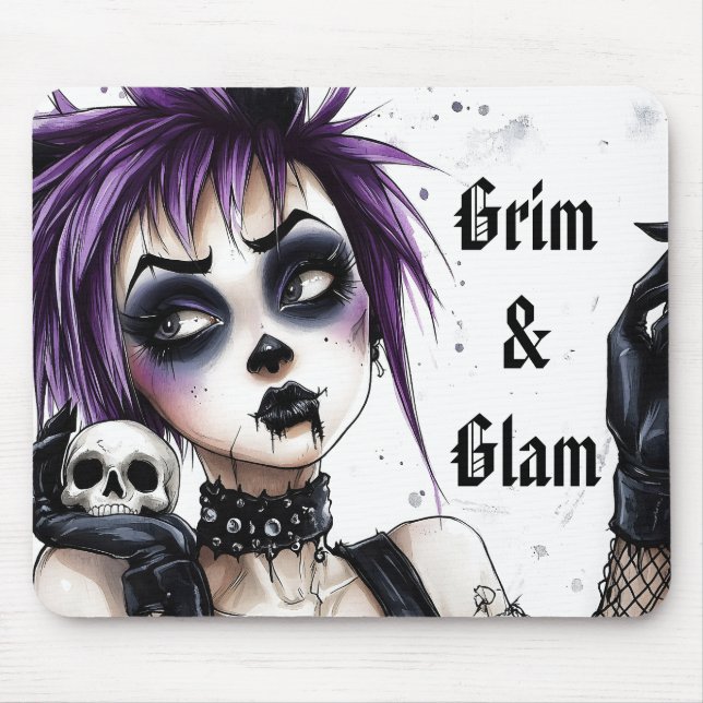 Gothic Girl Portrait - Grim & Glam Mouse Pad (Front)