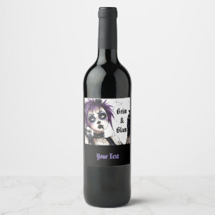 Gothic Girl Portrait - Grim & Glam Wine Label