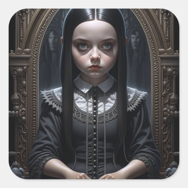 Gothic Girl Spooky Haunting Halloween Square Sticker (Front)