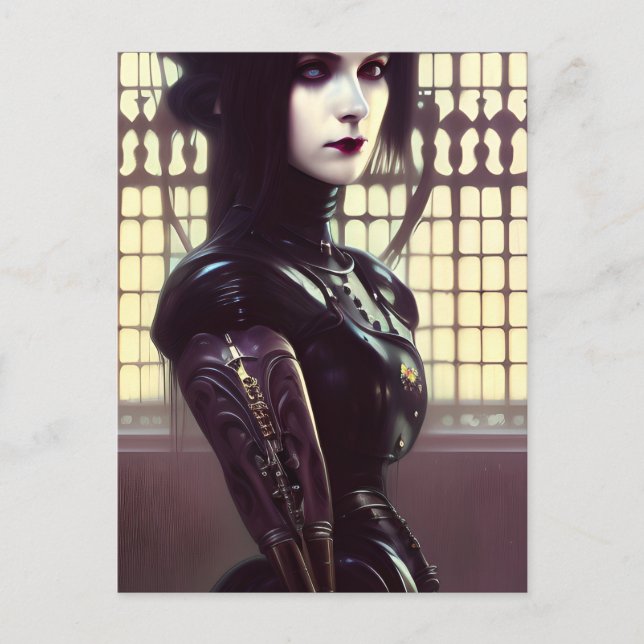 Gothic Girl Steampunk Different Coloured Eyes Postcard (Front)