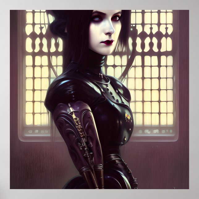 Gothic Girl Steampunk Different Coloured Eyes Poster (Front)