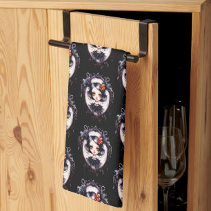 Gothic Girl Victorian Mirror Black Halloween Tea Towel