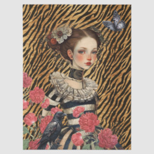 Gothic Girl Vintage Florals & Raven Decoupage Tissue Paper