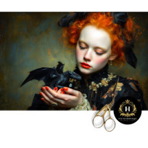 Gothic Girl with Baby Black Dragon Decoupage Art