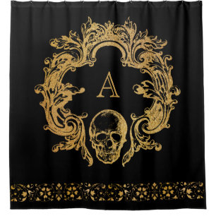 Gothic Glam   Shower Curtain   Gold Skull Monogram